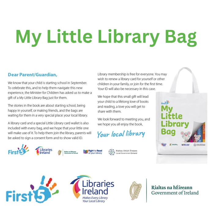 Photograph shows the My Little Library Bag invitation for Parents and Guardians.