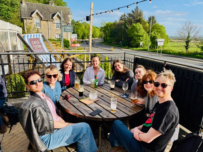 A gathering of Scottish Literature postgraduates in the sunshine