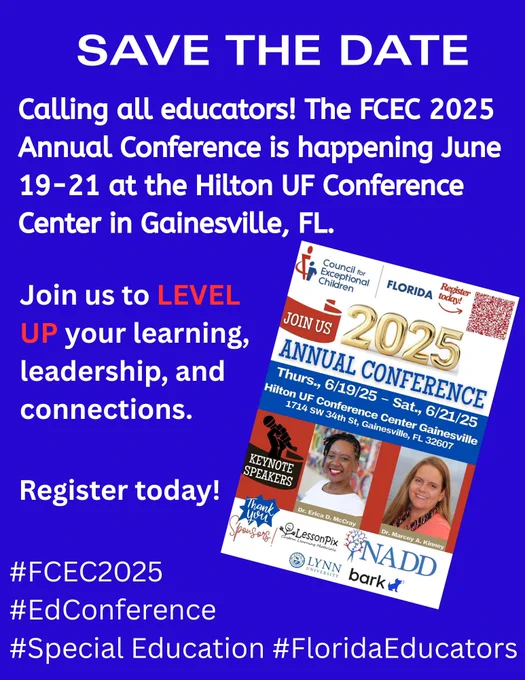 Flyer for FCEC 2025 Conference depicting the two keynote speakers, date, and registration link.