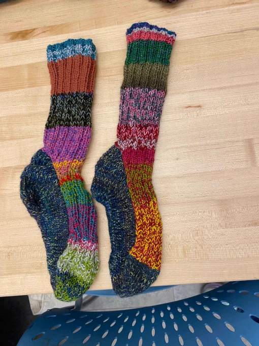 Knitted, multi-color socks