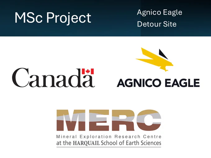 MSc project at Detour site (promo image) with Agnico Eagle, Canada, and MERC logos