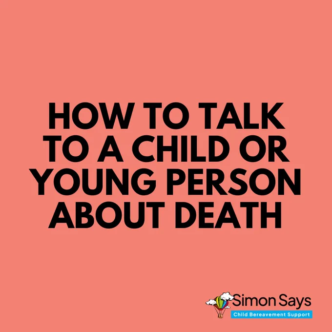 Coral pink background with bold text that reads “How to talk to a child or young person about death.”