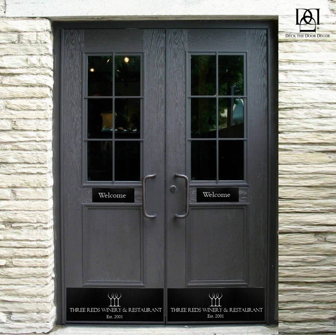 Luxury winery with custom engraved business logo door kick plates