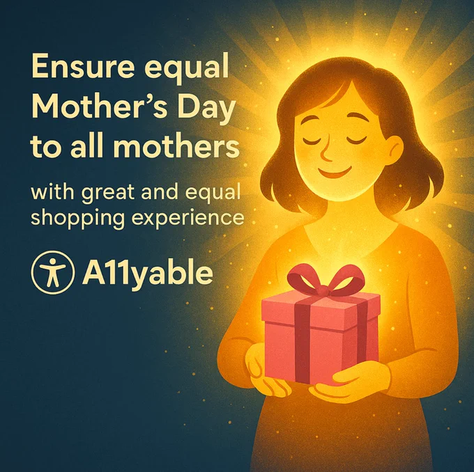 Shining and glowing Mother hold a present while state "Ensure equal Mother Day to all mothers "