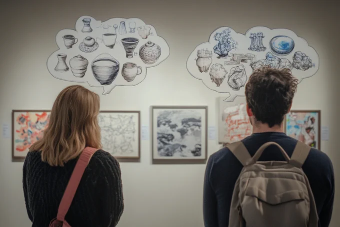 This shows people at an art gallery.