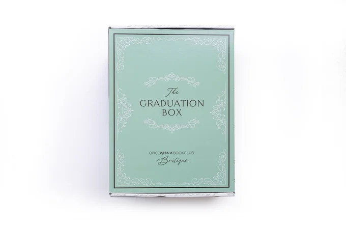 The Graduation Box - mint green box labeled Once Upon a Book Club Boutique