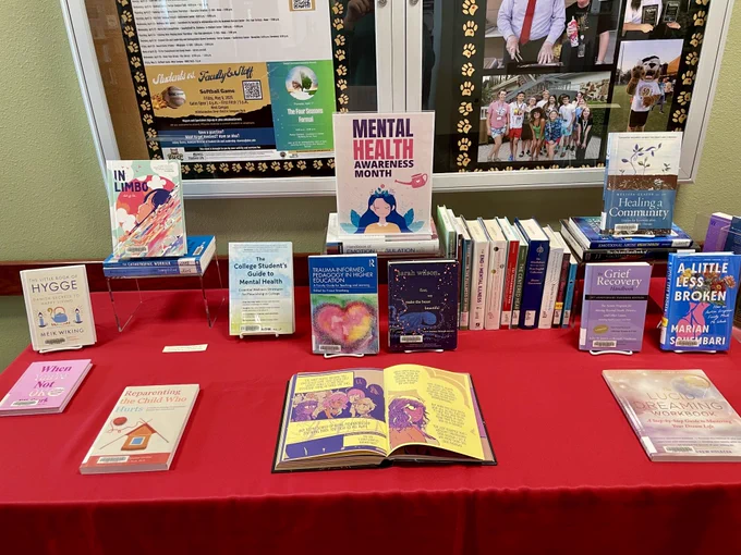 PHSCLibraries, PHSCPorterCampus library, book display, Mental Health Awareness Month,