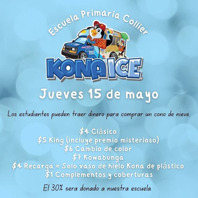 Kona Ice estará en Collier el 15 de mayo. Los precios oscilan entre $4 y $7.