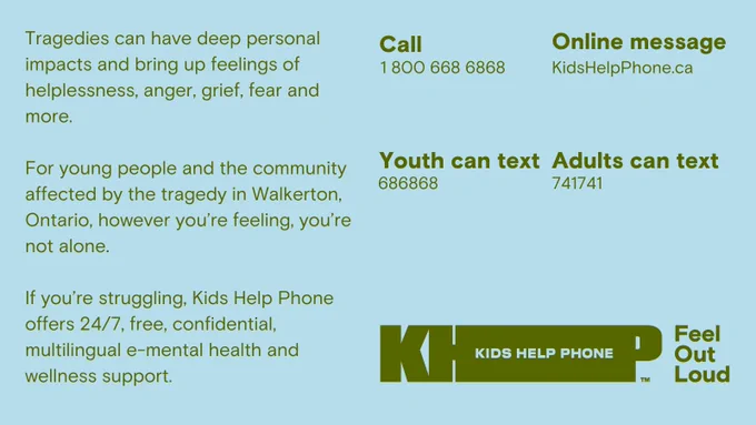 Tragedies can have deep personal impacts and bring up many feelings. For young people and the community affected by the tragedy in Walkerton, Ontario, you’re not alone.