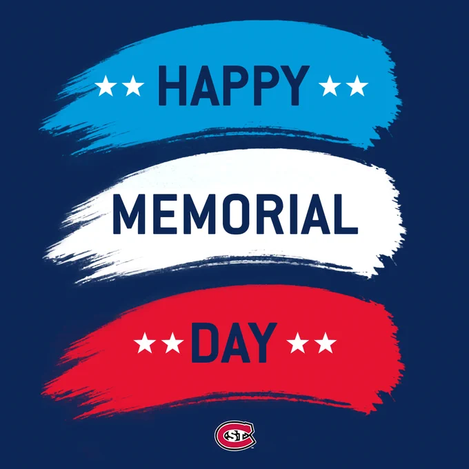 Graphic featuring the text 'Happy Memorial Day' in white, centered over blue and red brush strokes with white stars, against a navy background. The St. Cloud State University logo is at the bottom.