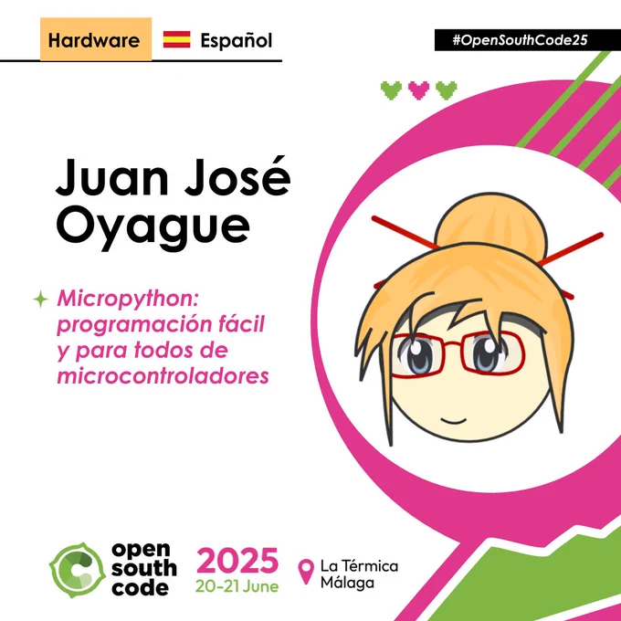 ⚡️ ¿Quieres empezar con microcontroladores sin volverte loco con C  ? En #OpenSouthCode25, @nekmocom presenta MicroPython: la forma más fácil y divertida de programar #hardware como ESP32 o @Raspberry_Pi Pico usando Python 🐍  
https://www.opensouthcode.org/conferences/opensouthcode2025/program/proposals/876
