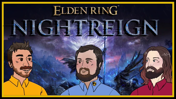 The elden night reign logo is above portraits of Jake, Jon, and Mark.