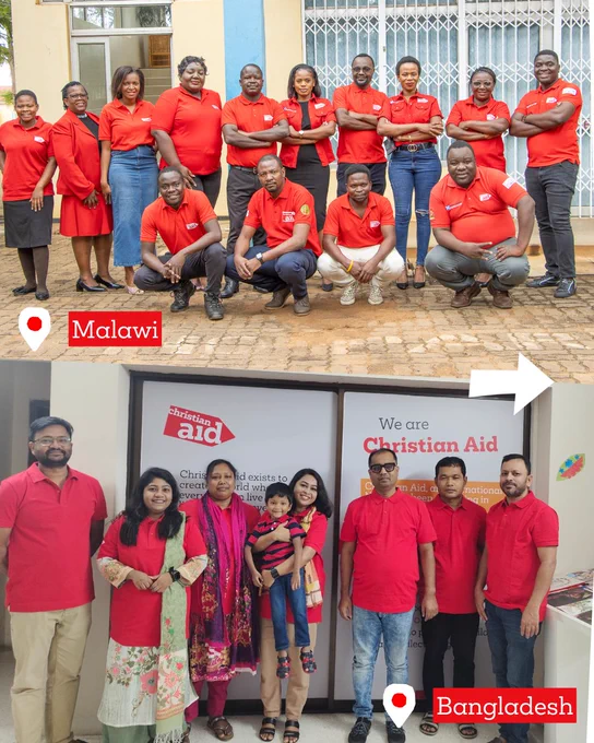 Photos of the Malawi team and the Bangladesh team wearing red