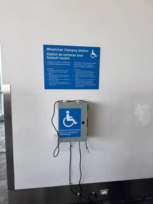 This image shows a wheelchair charging station at the airport.