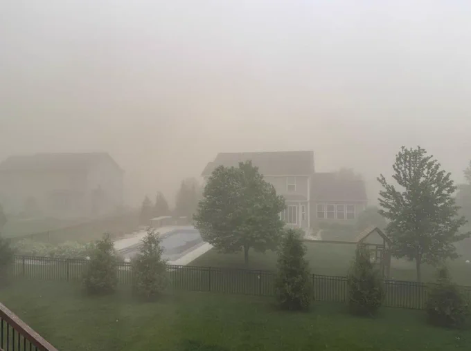Picture of the dust storm moving through Bloomington IL. 