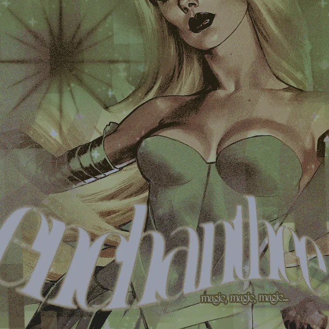 edit  says:  “oenchanthee;  magic, magic, magic...”

presenting  the  enchantress:  amora  incantare  of  marvel comics. ,
teleplay  by  vendetta. 
psd. ,  ‘tonight’  with  added  multi-colored  grain  by  vendettapsds.     textures  by  vendettapsds     kaijucatedits. 
art. ,  cover  variant by   by  davi  go.

this  account’s  disclaimers,  introductory  snippet,  &  threads  below...