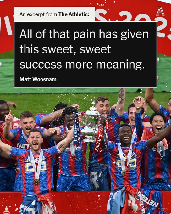 Marc Guehi and Joel Ward of Crystal Palace lift the FA Cup trophy after their team's victory in the Emirates FA Cup Final match between Crystal Palace and Manchester City at Wembley Stadium on May 17, 2025 in London, England.