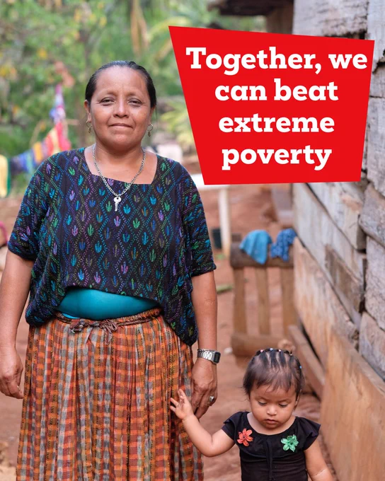 Image of Aurelia and her granddaughter with the text; Together, we can beat extreme poverty