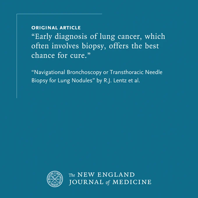 Original Article 
"Early diagnosis of lung cancer, which often involves biopsy, offers the best chance for cure." 

"Navigational Bronchoscopy or Transthoracic Needle Biopsy for Lung Nodules" by R.J. Lentz et al. 