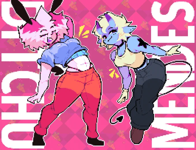 a Pixel Art of Ditchu and Mendes