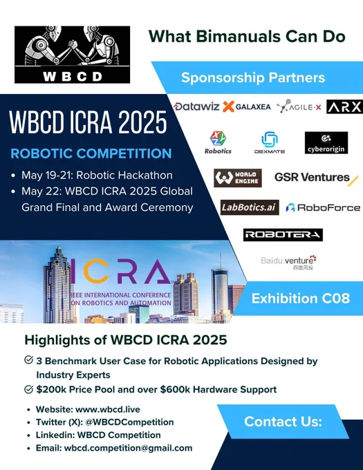 What Bimanuals Can Do (WBCD) Robotics Competition hosted at ICRA 2025 Event Poster