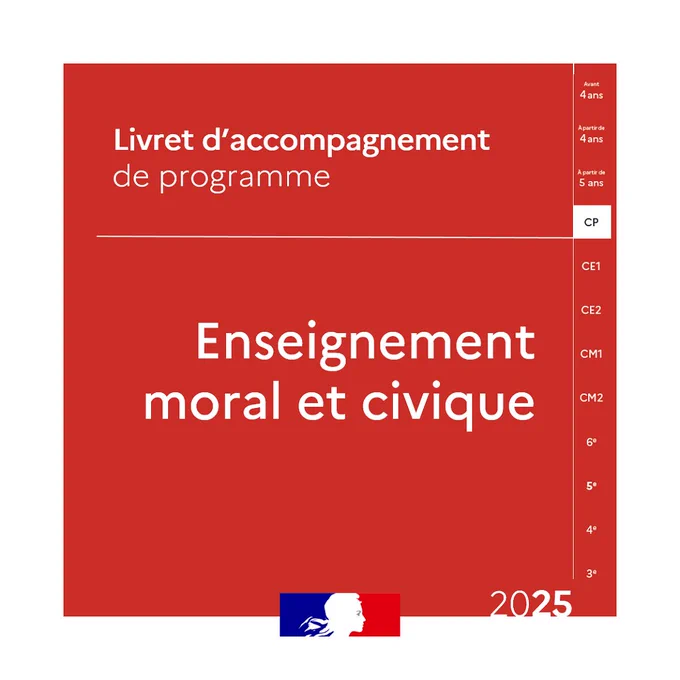 Illustration : visuel de couverture du livret d'accompagnement de programme d'enseignement moral et civique pour la classe de CP