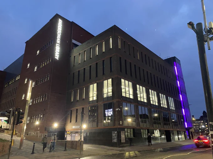 The Curran Building and Andersonian Library at dusk.
