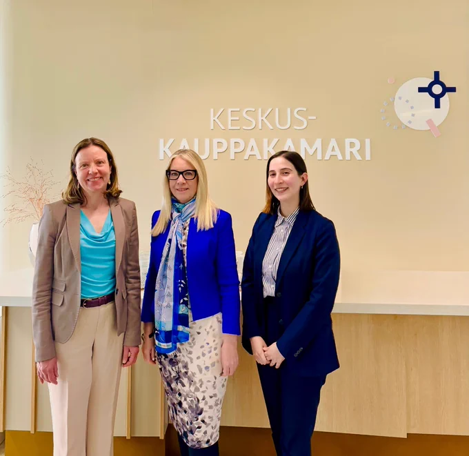 Left to right: Ms.Kirsi Seppalainen, Chairperson of the Business Council, Ambassador Belén Sapag & Ms.Angela Tobar, Deputy Head of Mission and speaker at the meeting. 