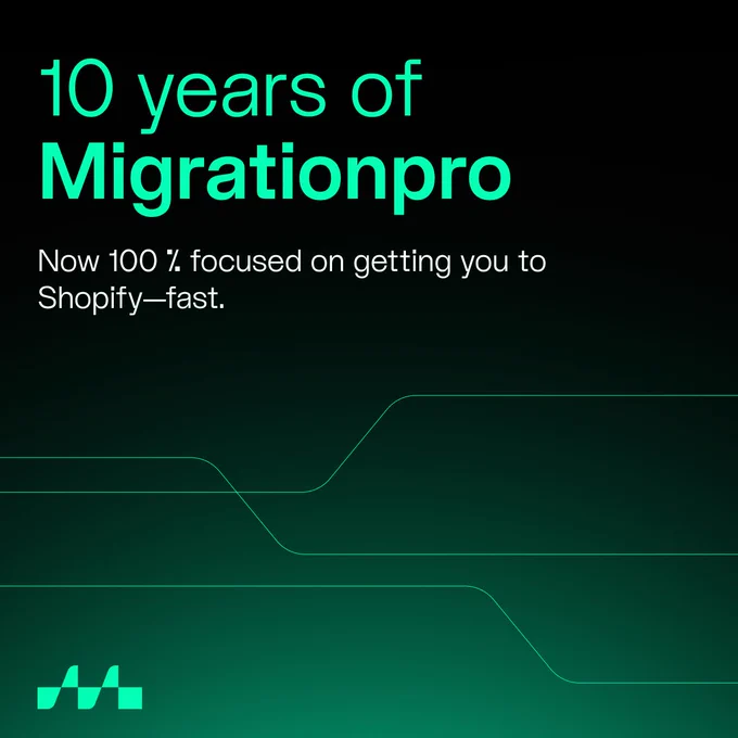 10 years of Migrationpro — now 100 % focused on getting you to Shopify—fast.’ Celebrates 250 K stores moved and adds the tagline: ‘Dream big, migrate fast, grow far.