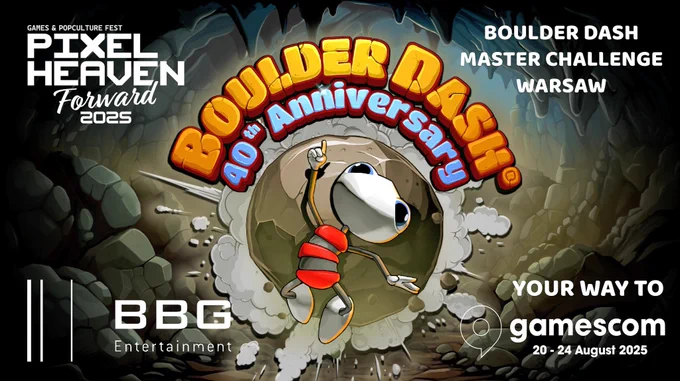 Off to Warsaw for the Boulder Dash Master Challenge!
Pixel Heaven Fest 2025 is literally heaven for Boulder Dash fans!  On Saturday, June 7, 2025 the world's first Boulder Dash tournament  will be held! Of course, all participants play the final version of Boulder Dash 40th Anniversary, which will be released at the end of the second quarter including brand new music by Chris Huelsbeck- The Polish champion will qualify for the World Championship at gamescom on August 23, 2025! If you want to practice, you can get the current demo for free from Steam.
One more thing: On Saturday at 11.10 am BBG will hold a key note about Boulder Dash 40th Anniversary. And we will follow the tournament in person!
https://pixelheavenfest.com/en/40-boulder-dash/