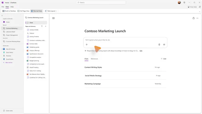 Screenshot of the OneNote on Windows app showing the new Copilot Notebooks section on top of other existing Notebooks