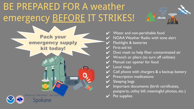 Graphic explaining how to be prepared for a weather emergency. 