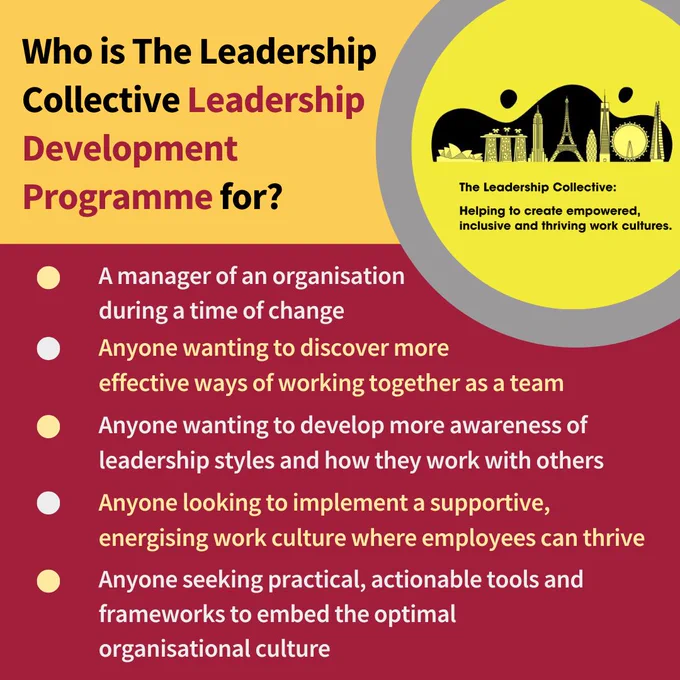 Text: Who is The Leadership Collective Leadership Development Programme for? Read full text at: https://www.musicmark.org.uk/events/the-leadership-collective-leadership-development-programme/ The Leadership Collective logo is top right.