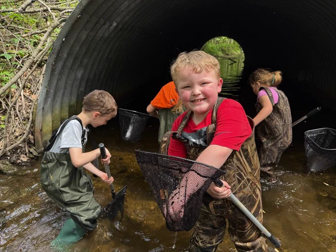 students exploring life in the creek