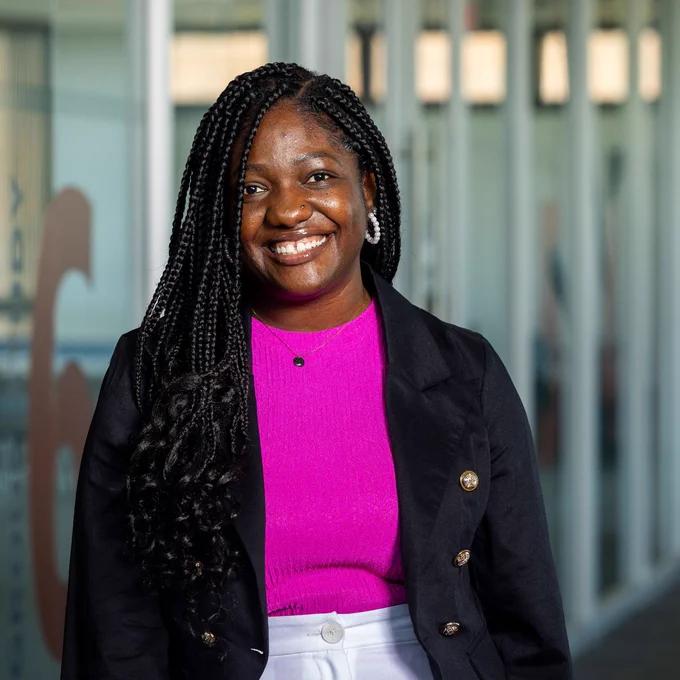 Ogechi Kalu in UB's Silverman Library.
