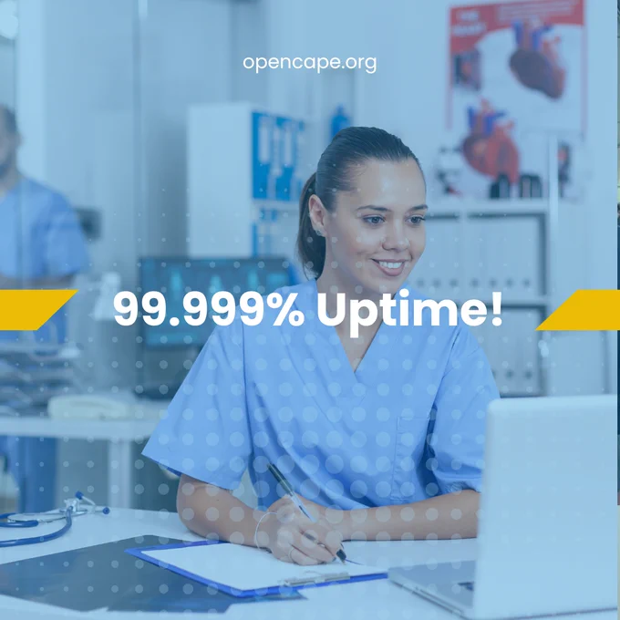 Image of a hospital worker using a computer opencape.org 99.999% uptime
