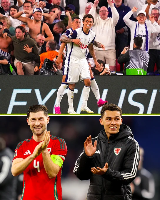 A graphic showing Brennan Johnson and Ben Davies winning the 2024/25 UEFA Europa League.