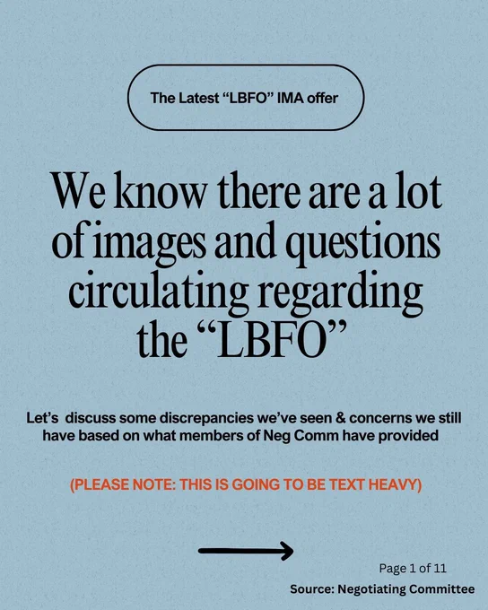 The Latest “LBFO” IMA offer
We know there are a lot of images and questions circulating regarding the “LBFO”
Let’s  discuss some discrepancies we’ve seen & concerns we still have based on what members of Neg Comm have provided
(Please note: This is going to be text heavy)