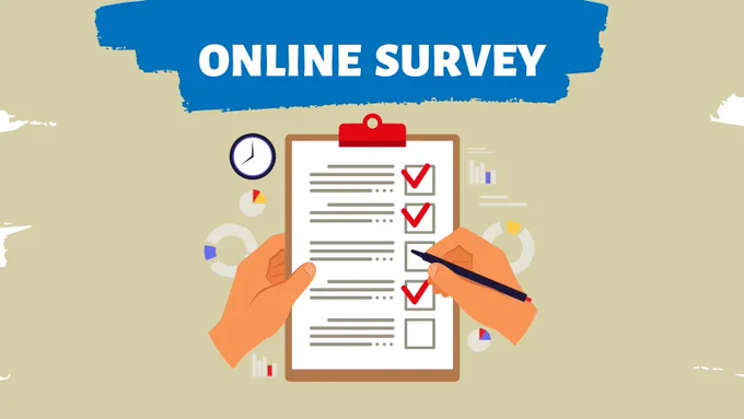 A graphic of a hand completing a survey
