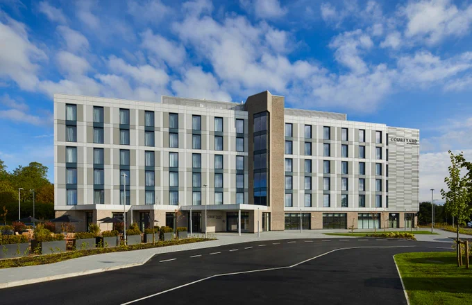 External photograph of the Courtyard by Marriott hotel at Keele University