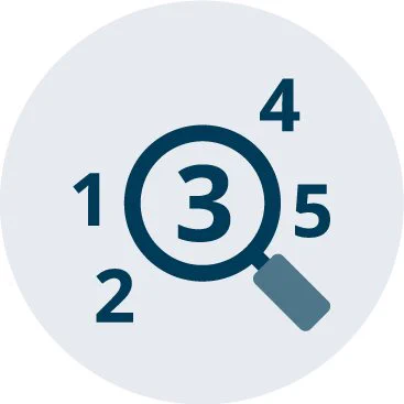 Decorative: A magnifying glass and numbers one to five.