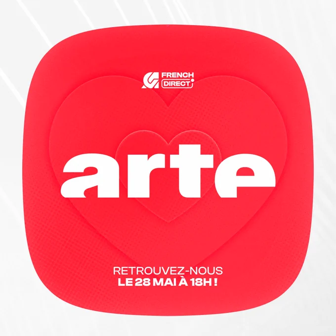 A red square with rounded angles and the Arte logo in center.