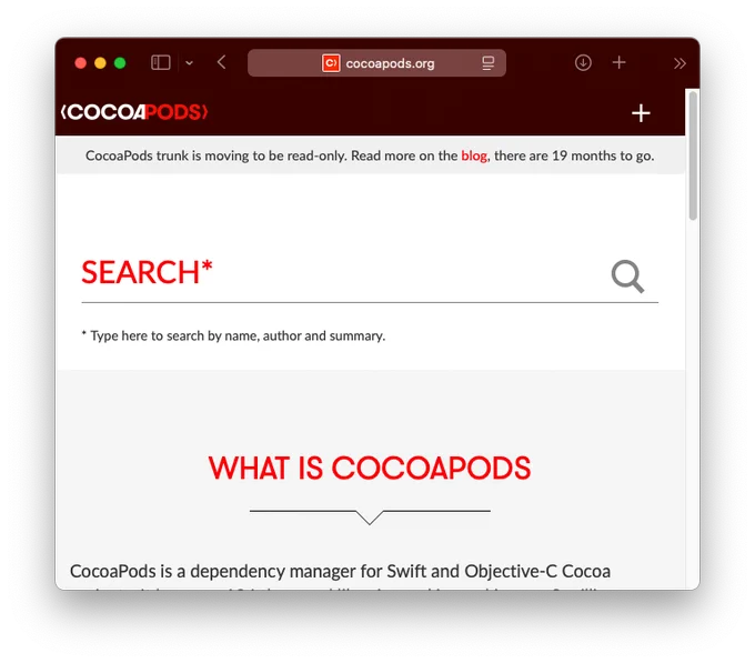 A screenshot of the CocoaPods website - but seriously don't use twitter, go use Bluesky or Mastodon. 

The owner literally made a nazi salute, where is your line?