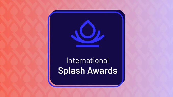 International Splash Awards logo on Drupal gradient background