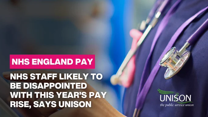 Photo of health staff in scrubs. "NHS staff likely to be disappointed with this year’s pay rise, says UNISON"