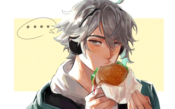 alhaitham eating burger