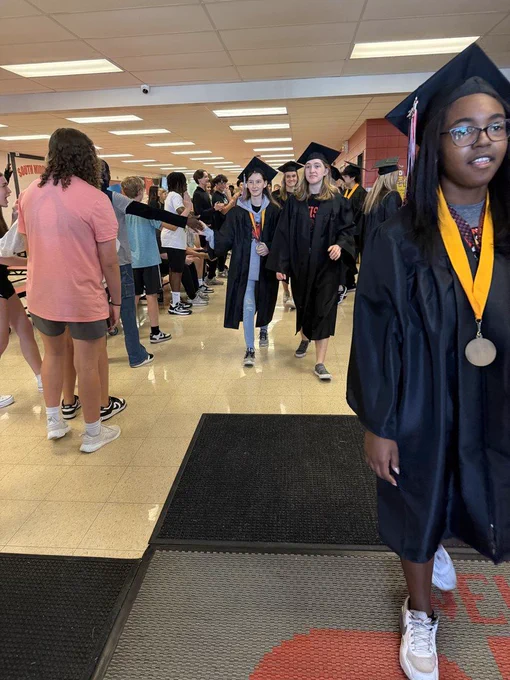 Big smiles, loud cheers, and maybe a few happy tears — SHS graduating seniors took one final walk through the halls of SMS today! Once a Mustang, always a Mustang!