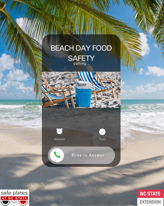 image content: 
1/4: beach day food safety
2/4:If you are at the beach for the day, keep your snacks safe all day. Make sure to chill perishable snacks like string cheese or cut melons at 41ºF or below.
3/4:Bacteria grows the fastest between 
41ºF and 135ºF, so it's important to keep cold foods cold. Use a good quality insulated cooler and fill with ice or frozen packs, or you can also freeze juice boxes/water bottles.
4/4:If you don't have a cooler, just bring non-perishable food that doesn't need refrigeration. Pack hand or baby wipes, hand sanitizer, soap, and clean water, to use before you eat to maintain good hand hygiene.