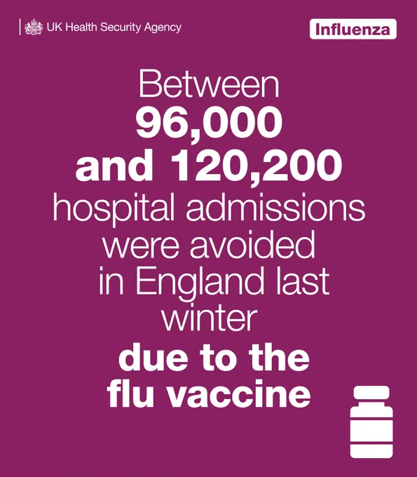 Between 96,000 and 120,200 hospital admissions were avoided in England last winter due to the flu vaccine