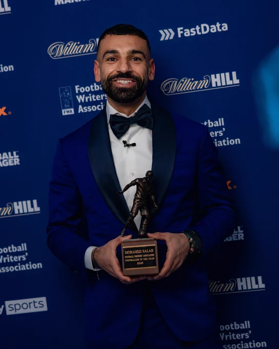 Mo Salah pictured with the FWA award.